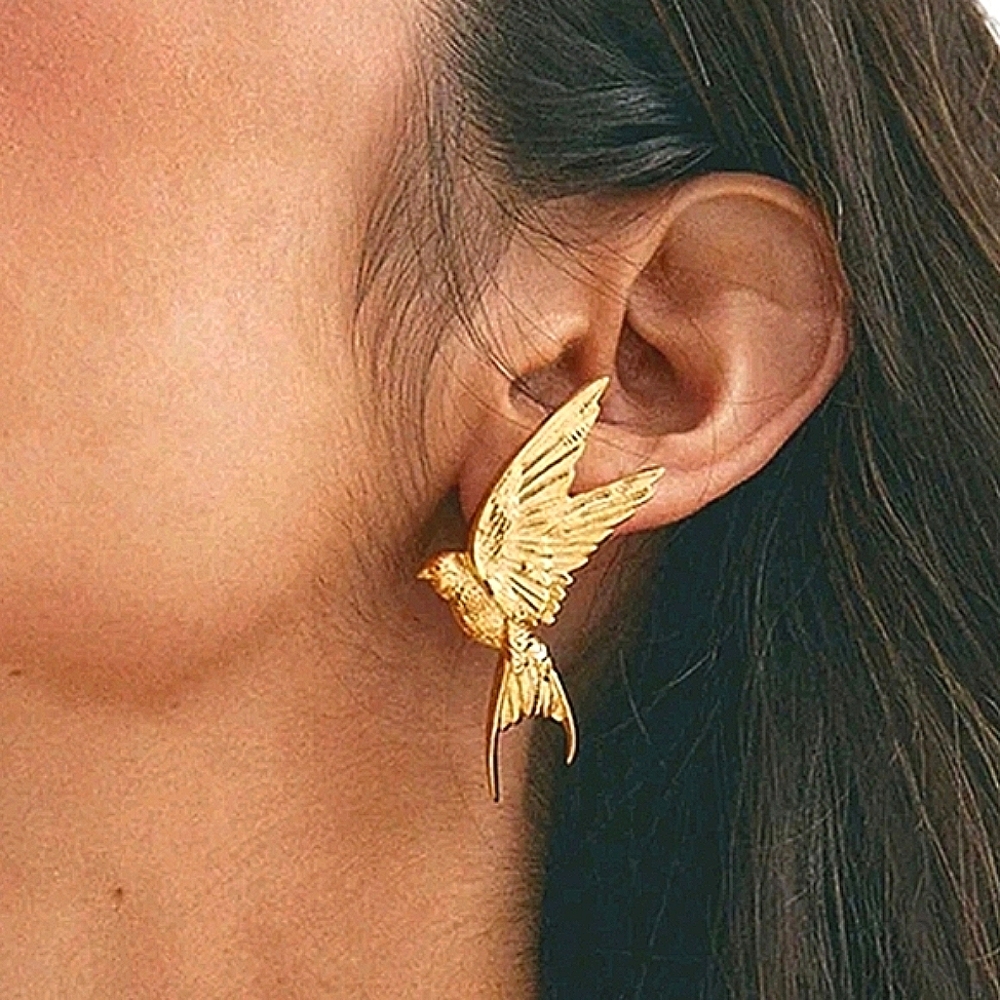 Golden Peace Birds Stud Earrings